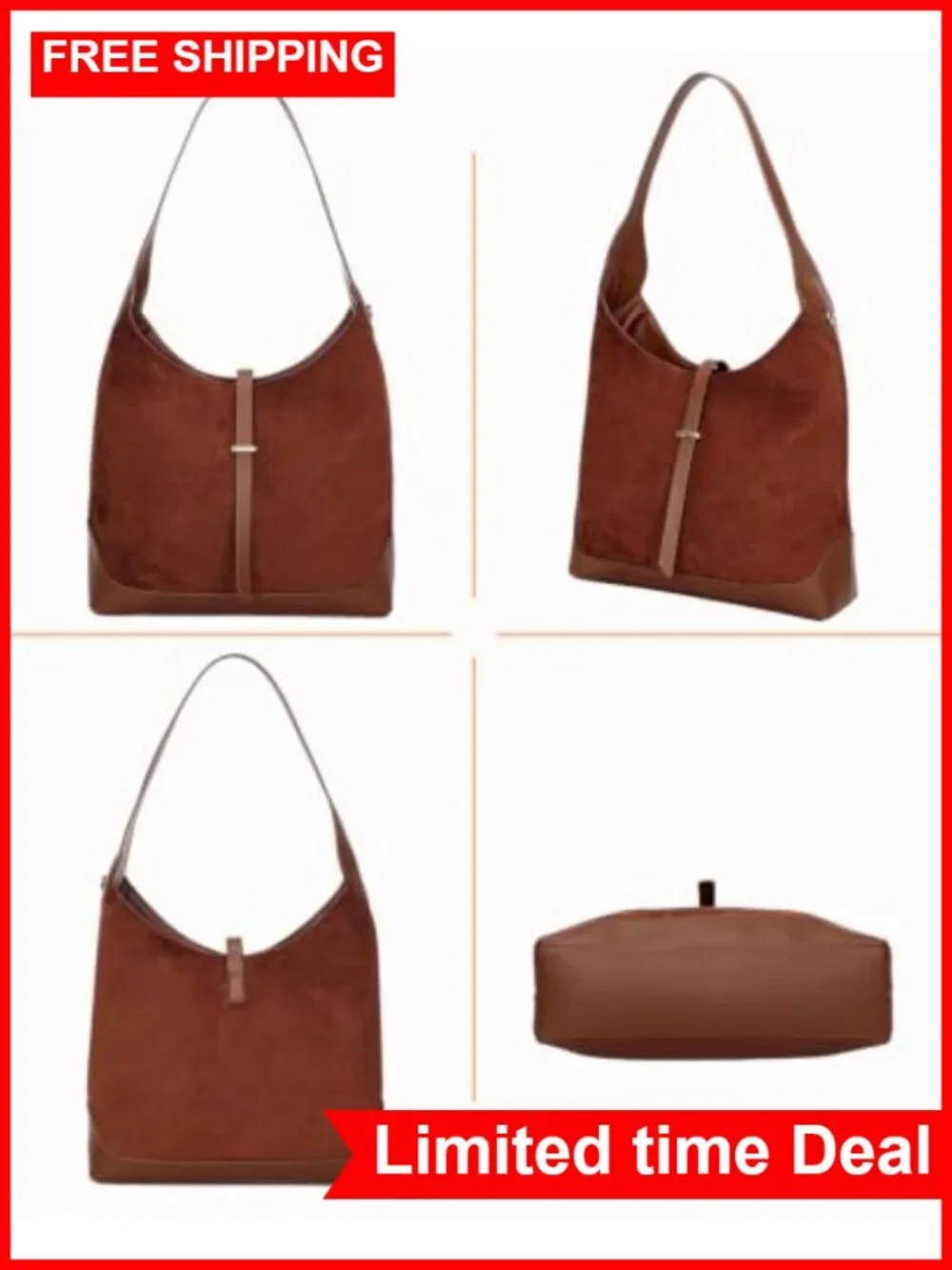 Faux Suede Hobo Shoulder Bag Tote for Women Retro Slouchy Purse